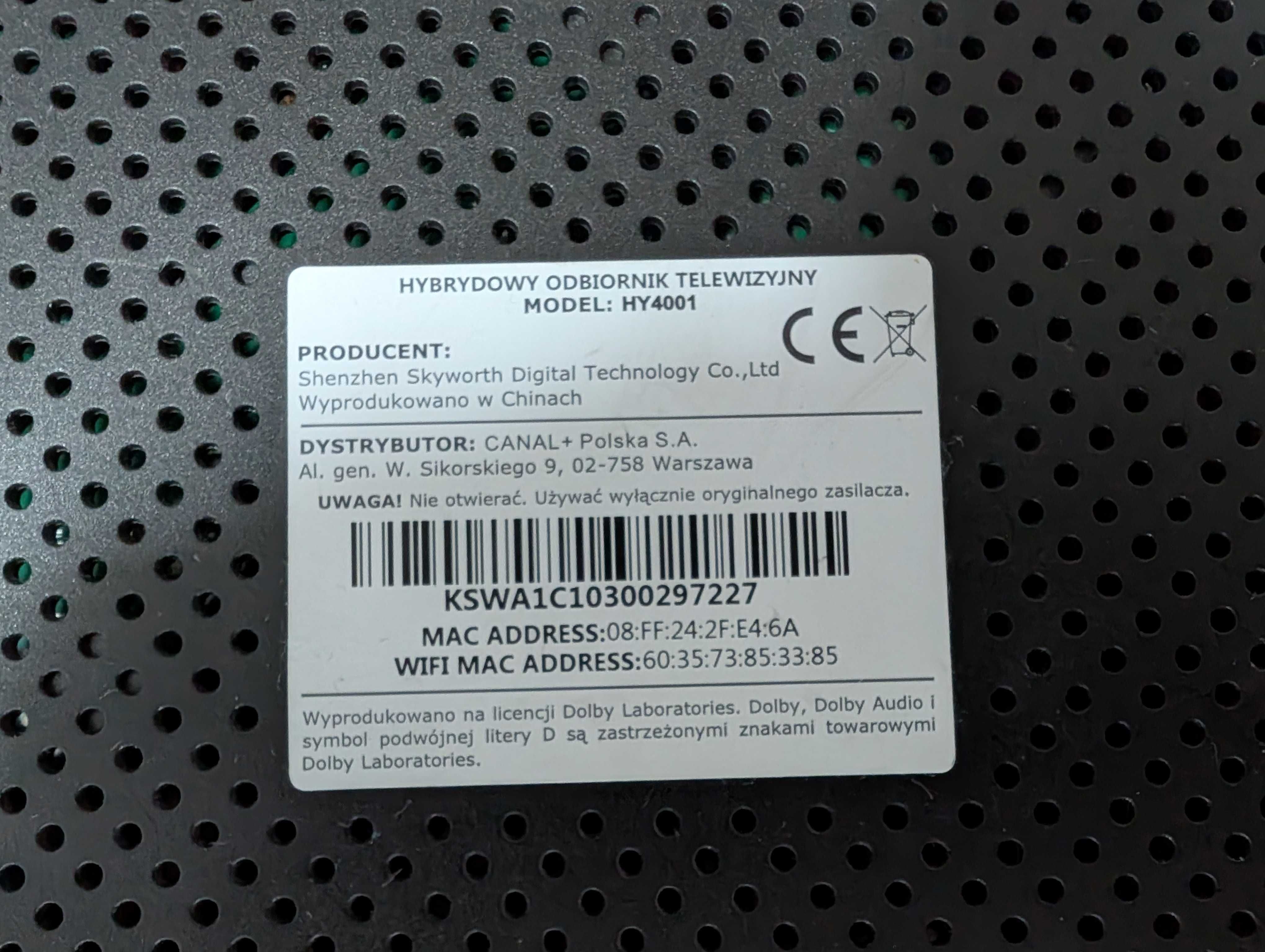 Dekoder Canal Plus BOX HY4001 DVB-T