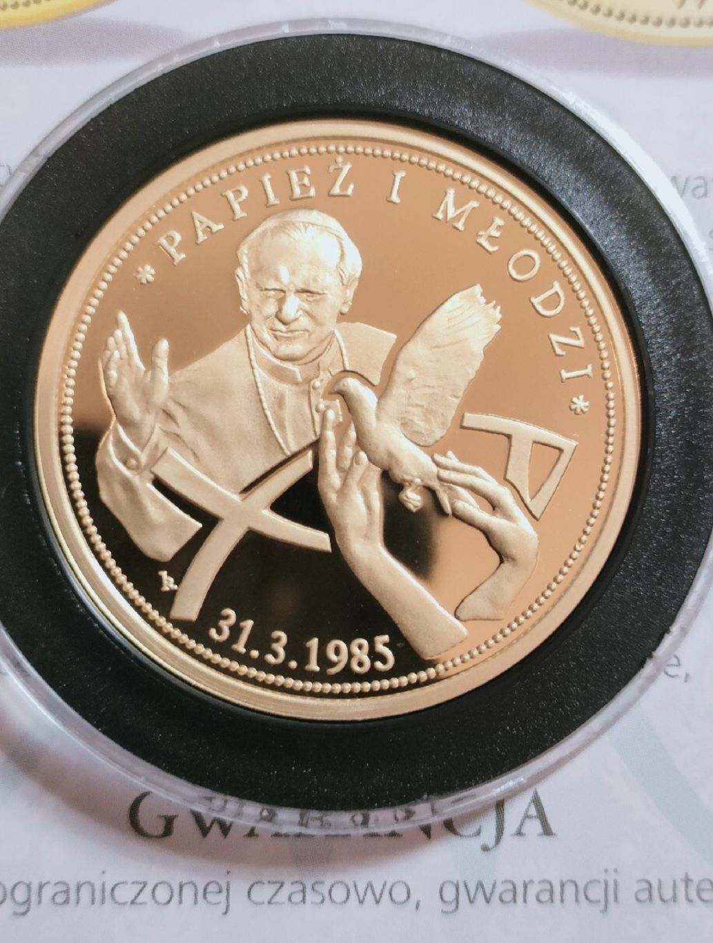 Moneta pozłacana z próba 999 J.Paweł II