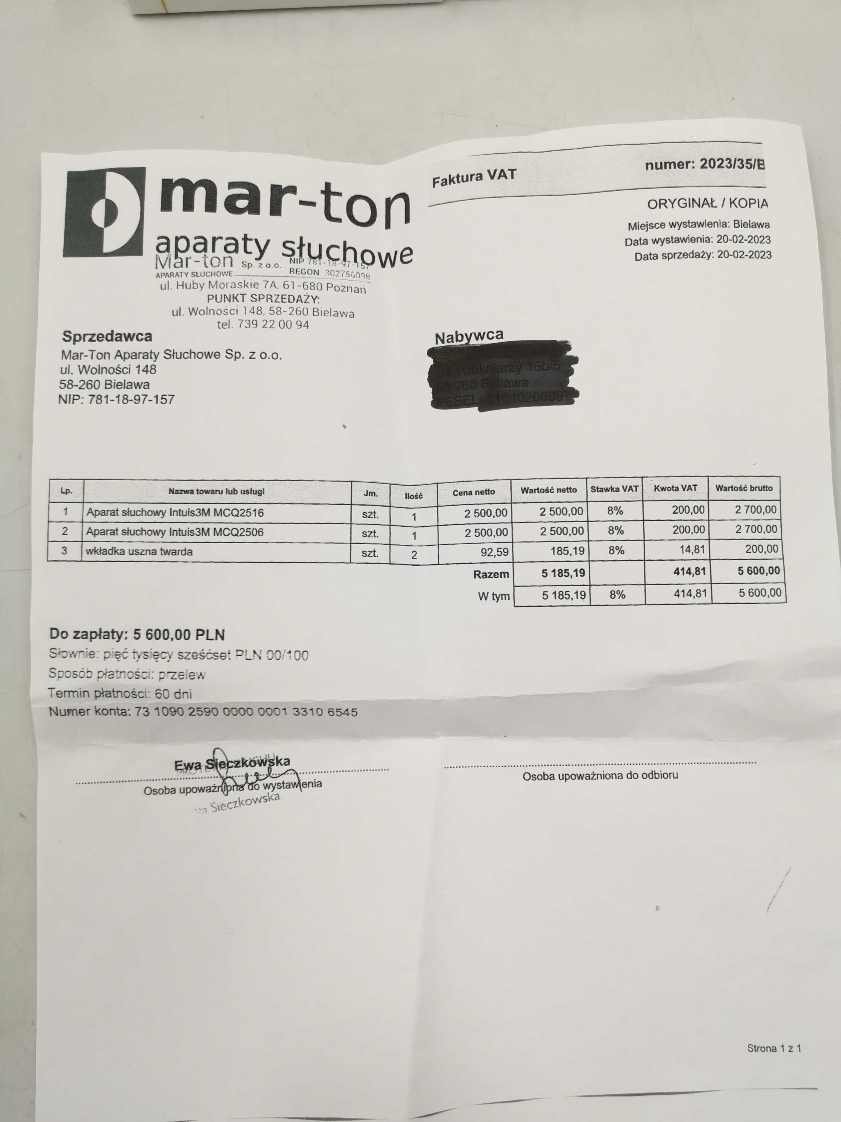 Na Lewara Aparat słuchowy Signia Intuis 3M komplet