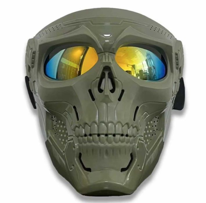 Maska CZASZKA GREEN-YEL-R, 18,5x18cm, motor, rower, skuter, hulajnoga