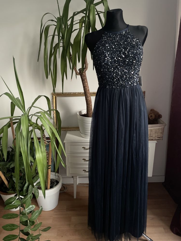 Maya deluxe cekinowa sukienka maxi 36 s 38 m 40 L tiulowa