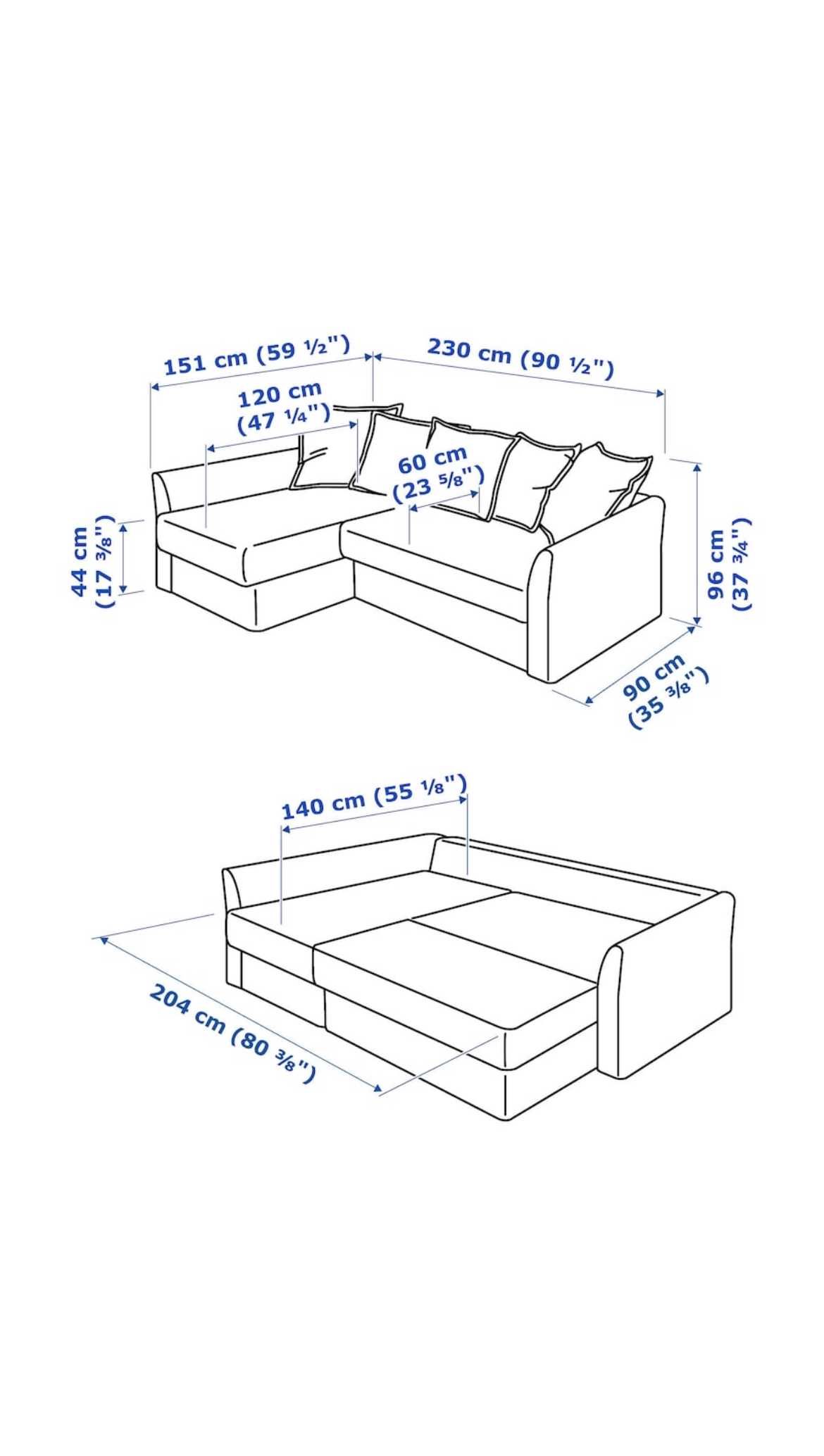 IKEA HOLMSUND – jasnoszary narożnik, rozkładany, zadbany