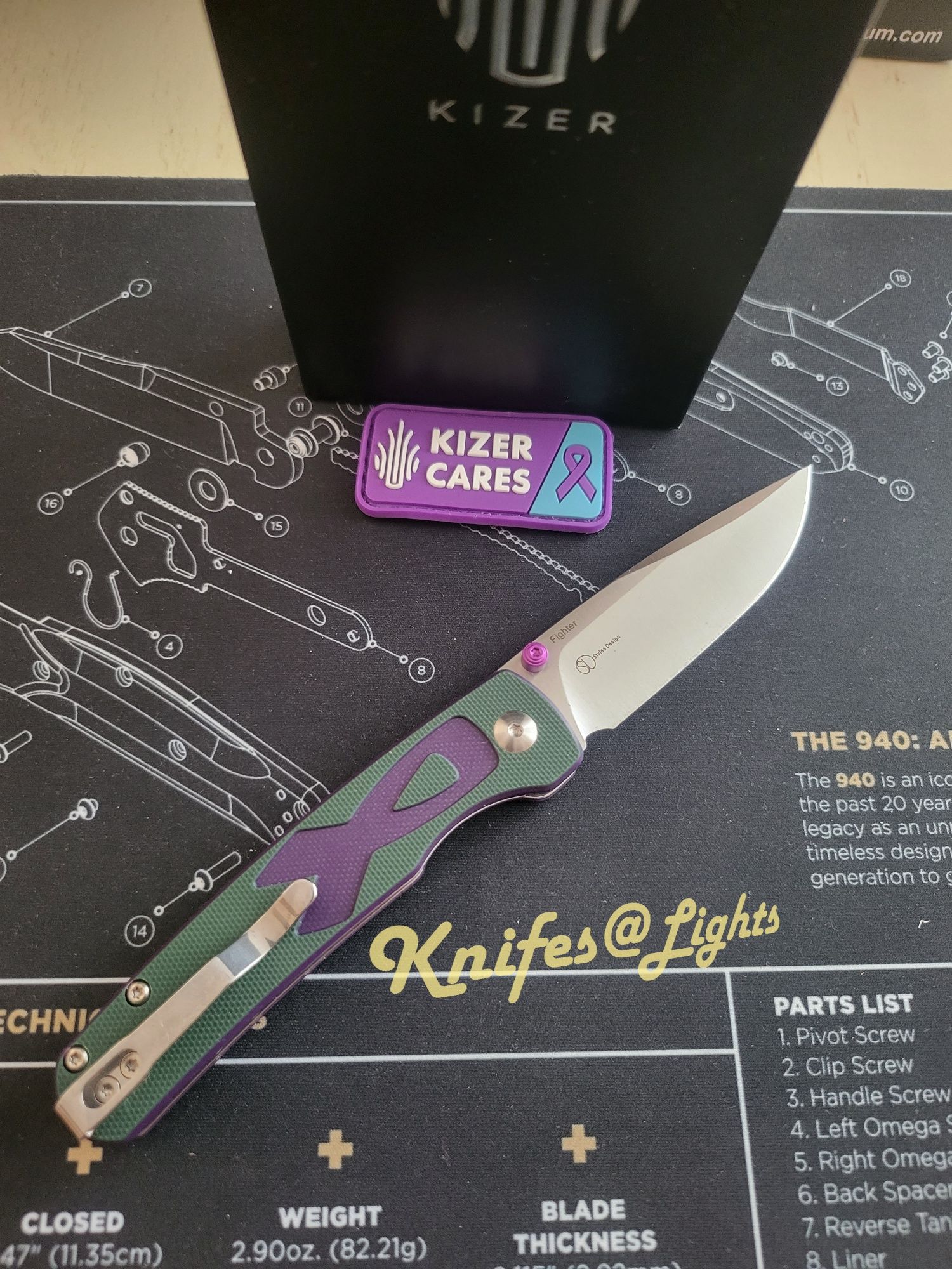 Kizer Fighter purple-green G10, 154CM, EDC  ніж