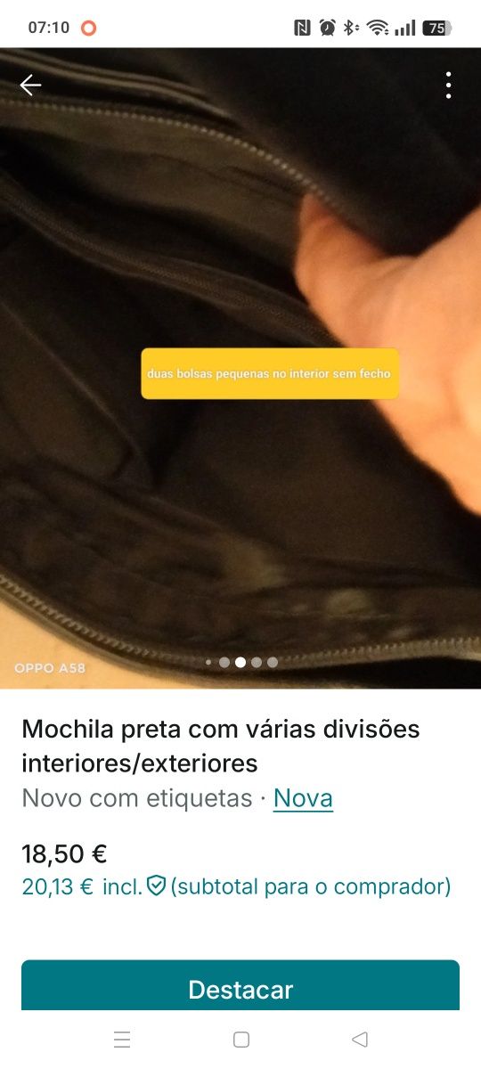 Mochila preta com imensas divisões