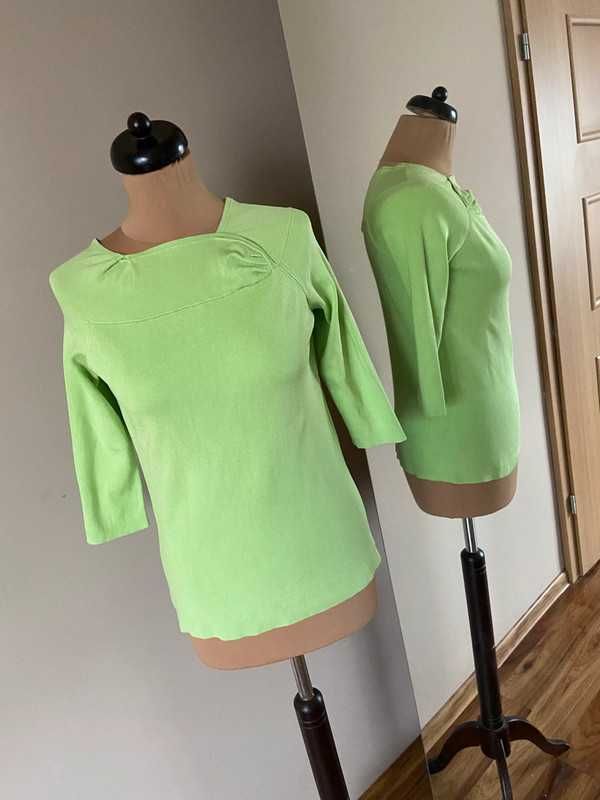 M l jedwab silk sweter bluzka sweater works prazkowany neon limonka