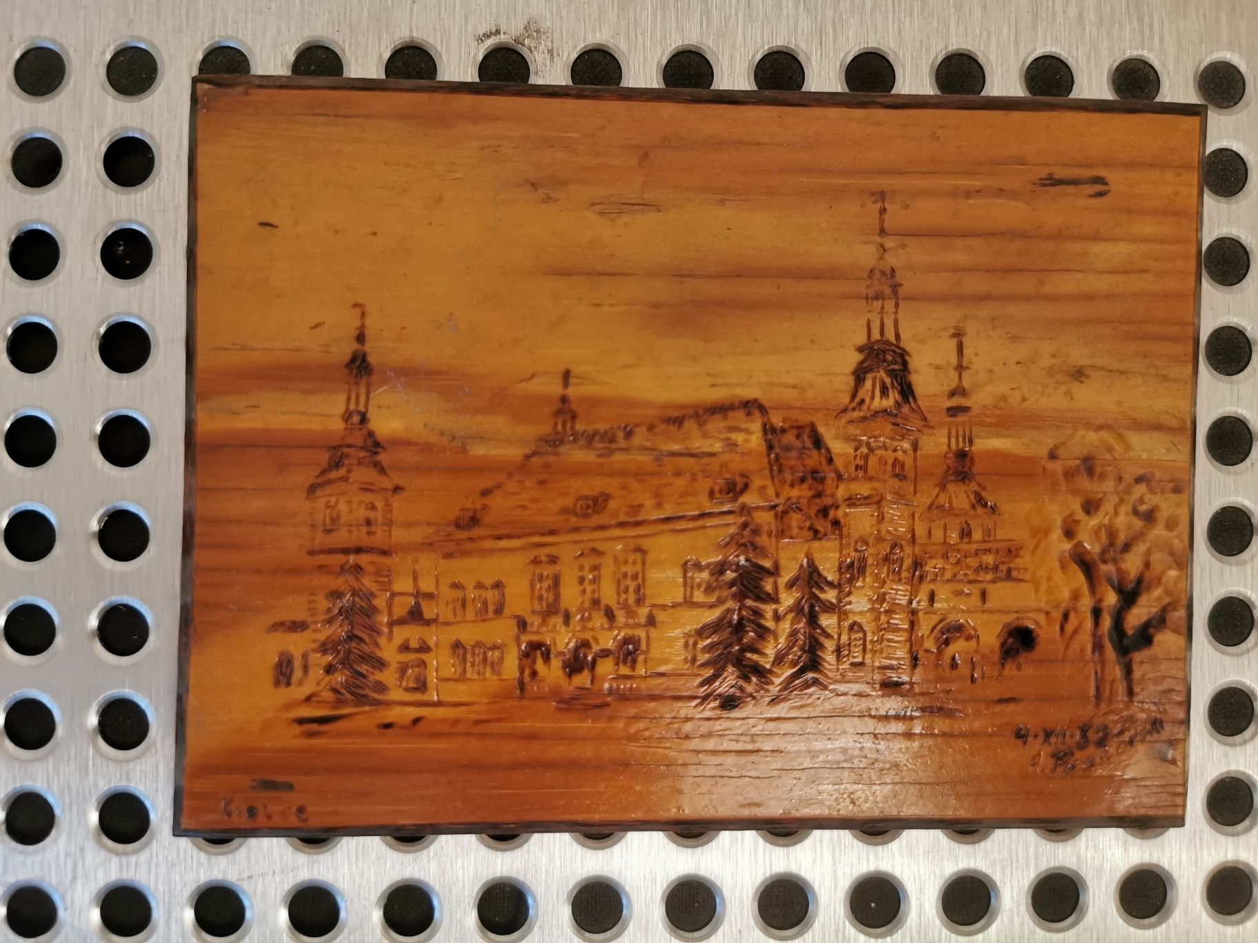 Obraz wypalany w drewnie, PRL/retro/vintage A. Przeorski