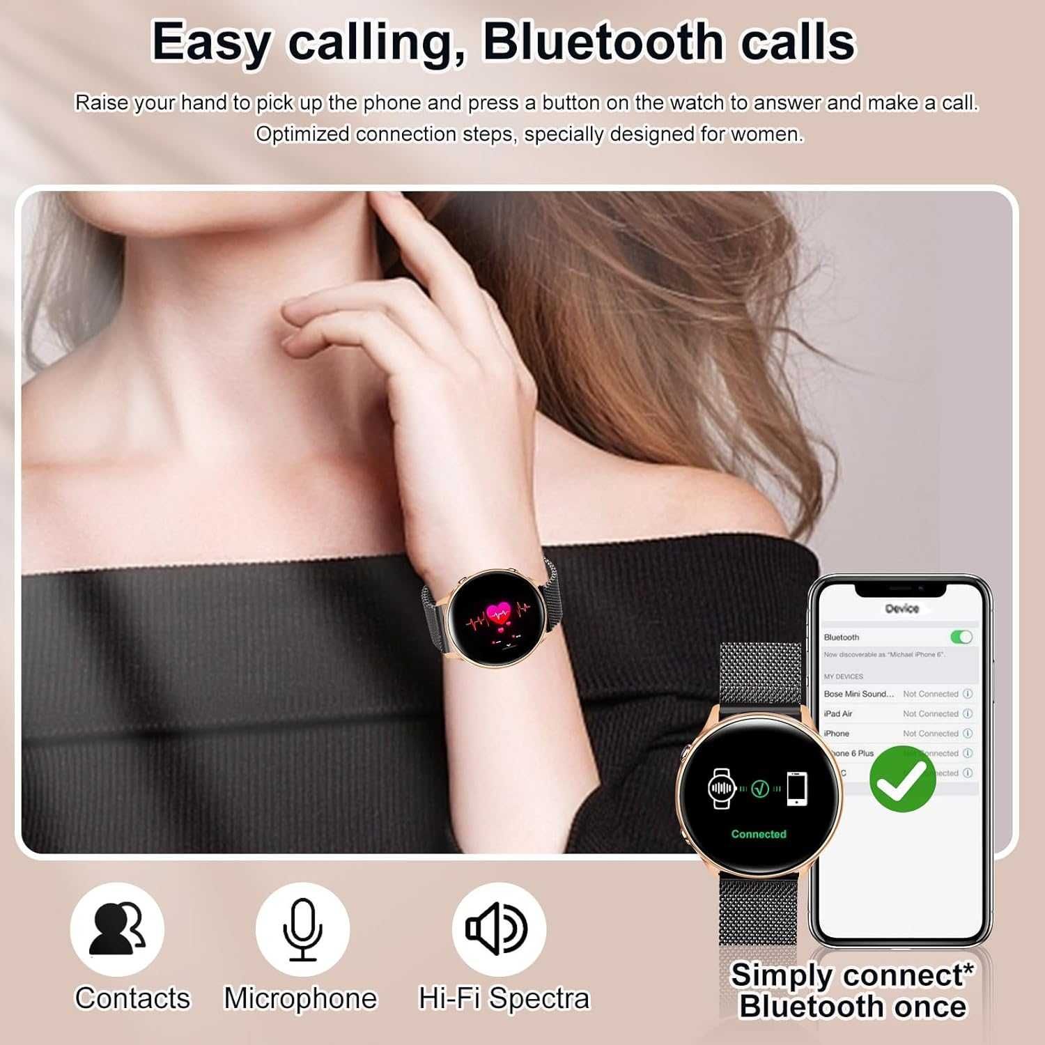 elfofle T6 smartwatch połączenia GPS IP67 tętno ciśnienie miesiączka