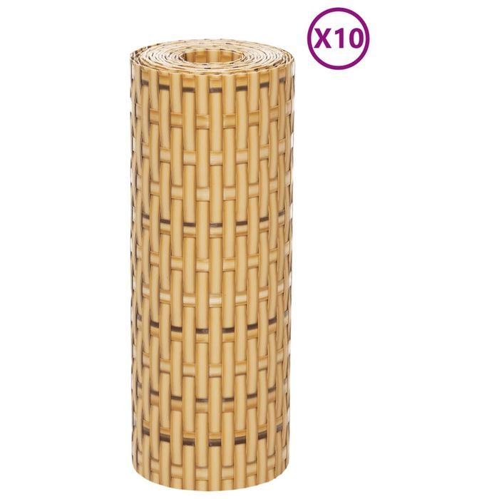 vidaXL Parawany balkonowe, 10 szt., jasnobrązowe, 255x19 cm, rattan PE