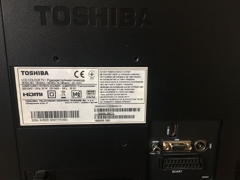 Monitor/telewizor TOSHIBA model 22L1333G