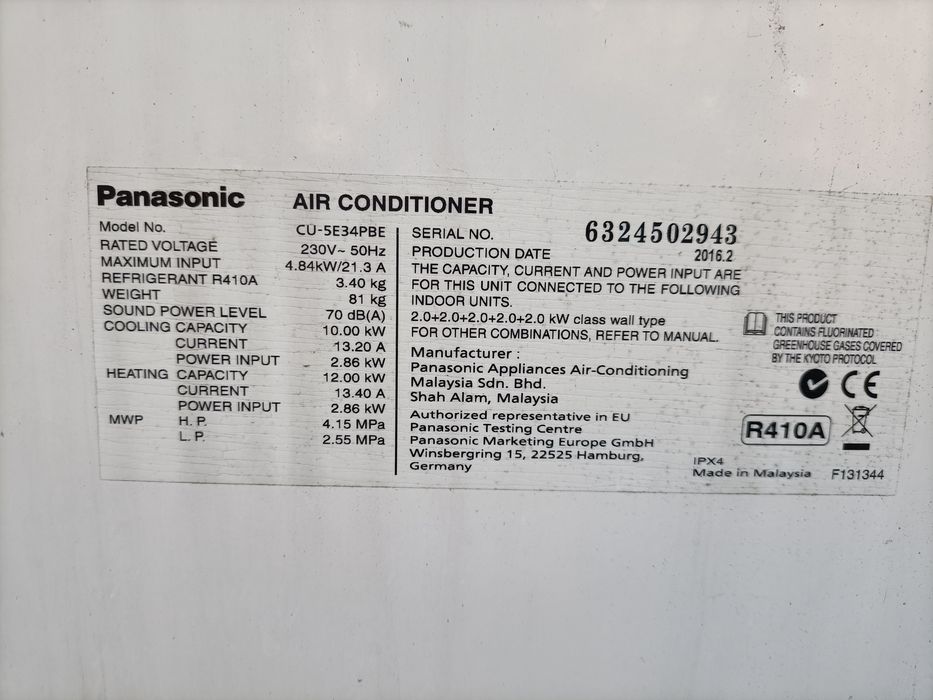 Panasonic klimatyzacja z funkcją grzania jednostka zewnętrzna i 5 wewn