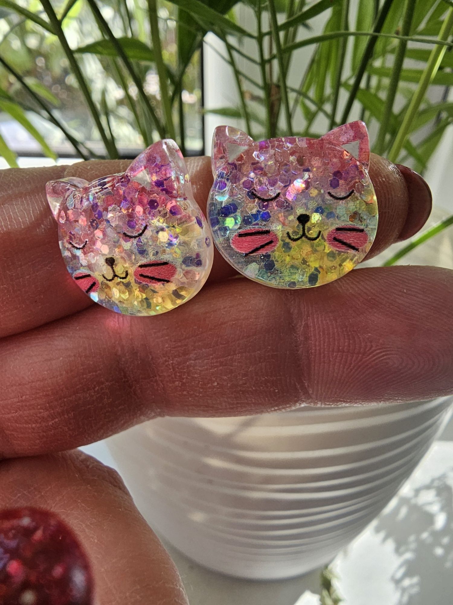 Klipsy dla dziewczynki brokatowe kotki handmade