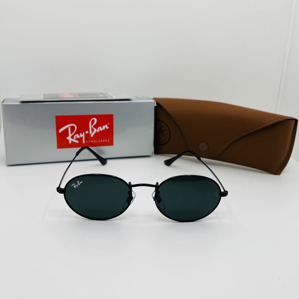 Солнцезащитные овальные очки Ray Ban Oval 3547 Black-Black 50мм стекло