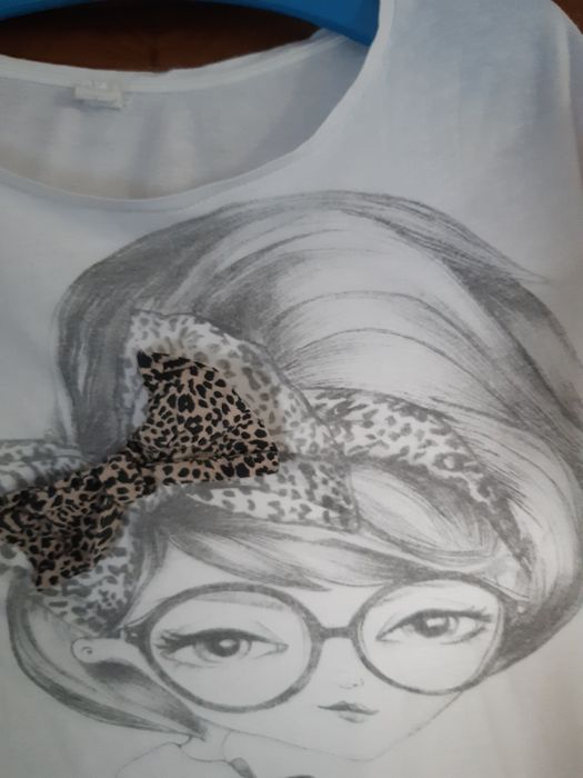 Zara zgrabny t - shirt white ciekawy print r M i 10/38