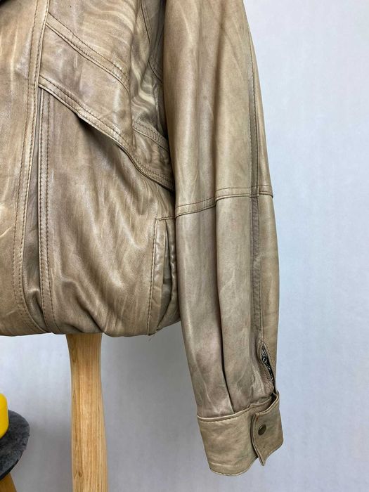 kurtka skórzana real leather boxy bomberka brązowa z odpinany rękaw