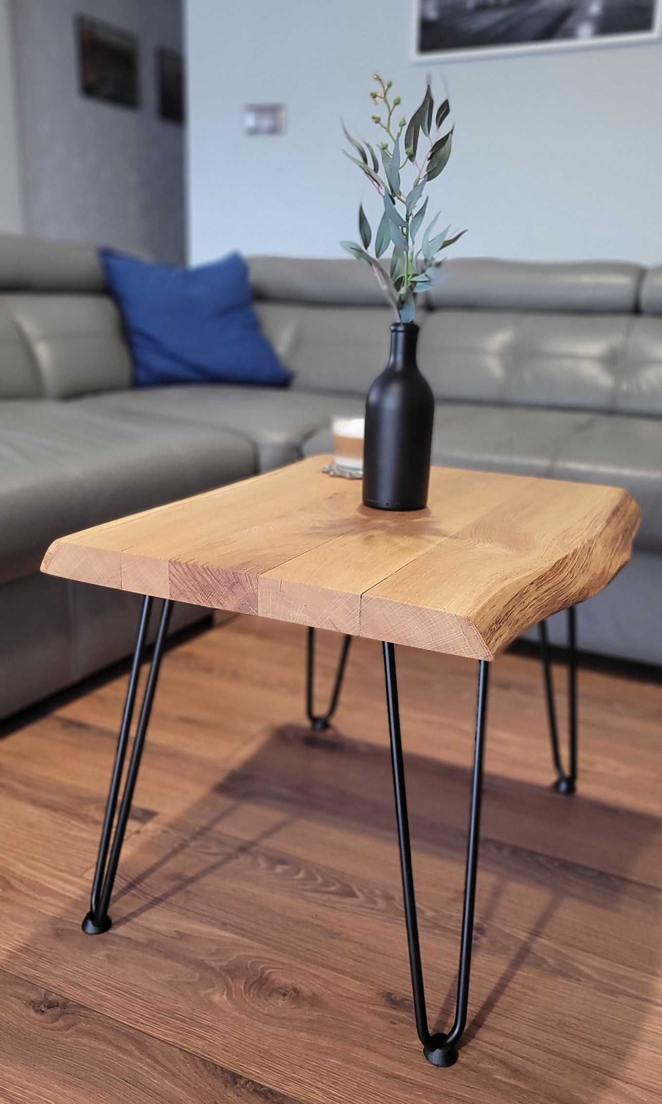 Industrialny stolik kawowy 60 cm, Ława, dębowy blat, Loft