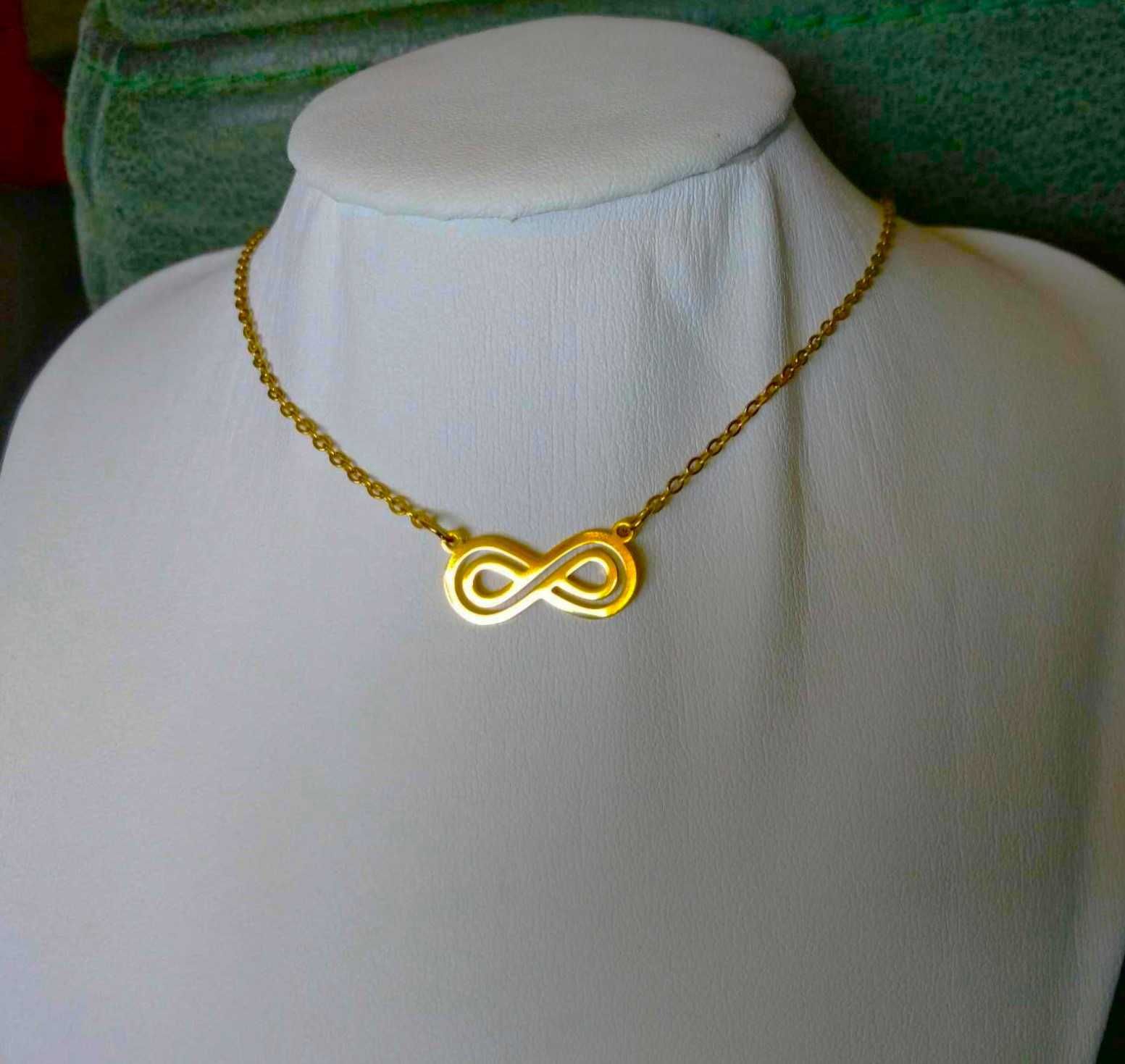 Colar Aço Dourado Infinito Duplo NOVO