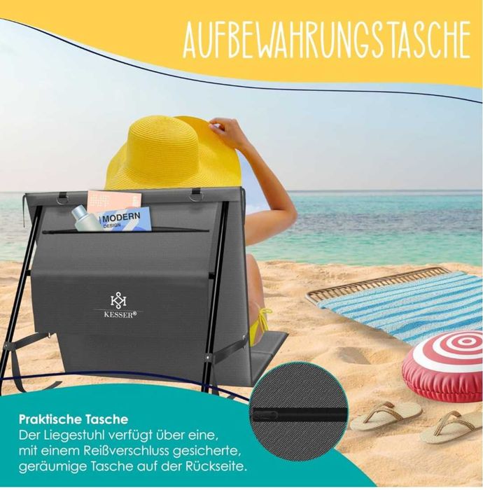 Mata leżak plażowy 180cm X 54cm z paskiem zestaw 2 sztuk szare