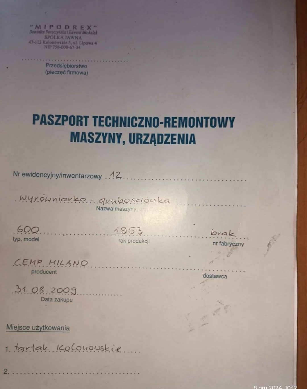 Grubościówka 3 noże Elsinor 60cm  z papierami.