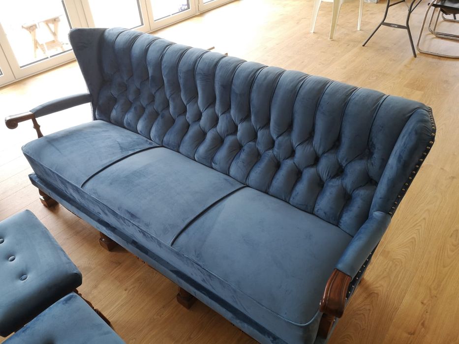 Komplet wypoczynkowy, sofa + 3 fotele i 2 podnóżki
