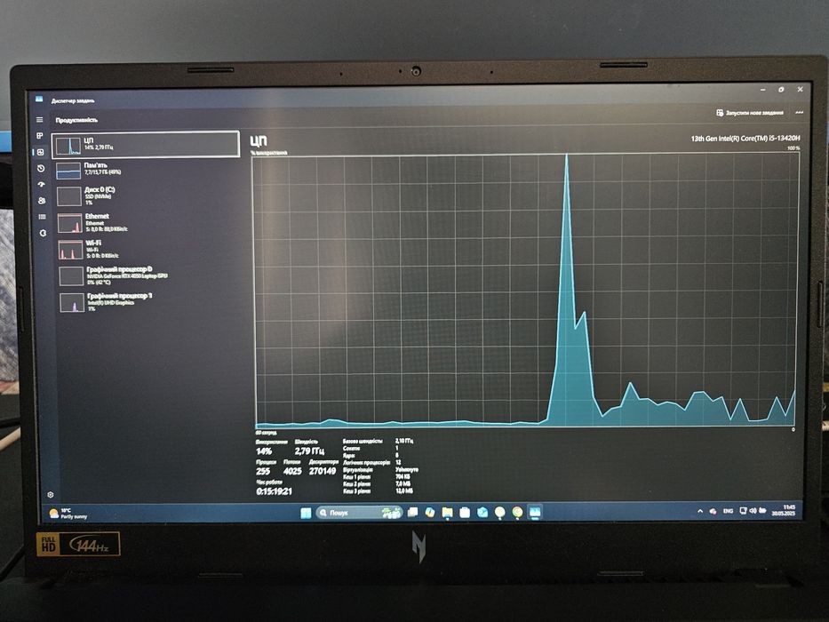 Гарантія 8 міс_Ноутбук acer nitro v15/i5 13420H/16gb ddr5/Rtx 4050