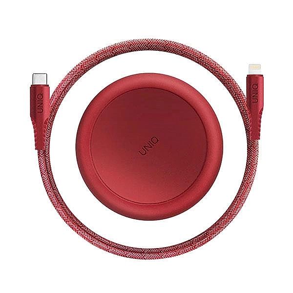 Kabel MFi UNIQ Halo USB-C / Lightning 18W nylonowy zwijany 1,2m - czer