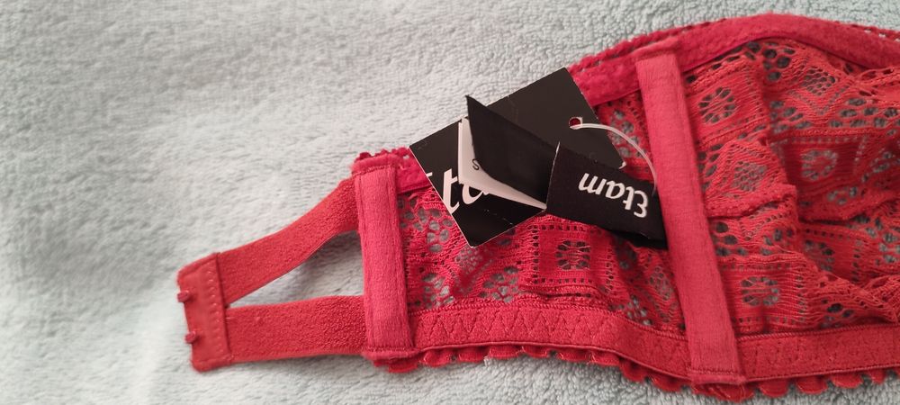 ETAM bandażowy biustonosz top bralet koronkowy ceglasty, rudy S,36
