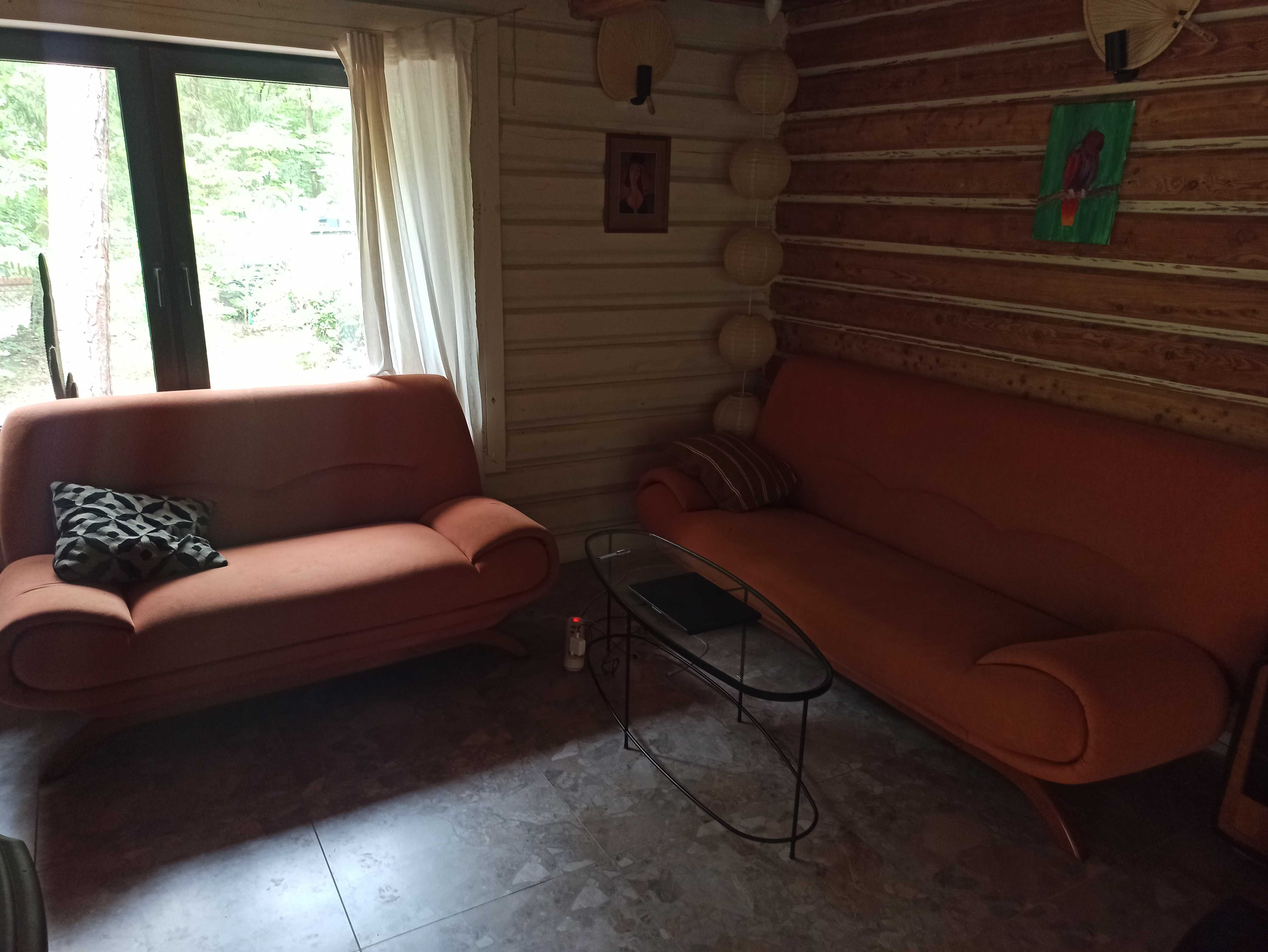 Kanapy Vintage Retro komplet wypoczynkowy pomarańczowe 50's rozkładana