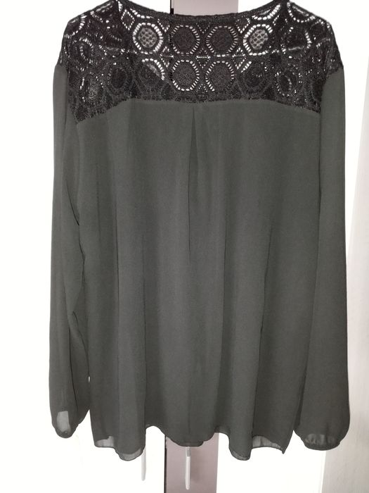 Elegancka czarna bluzka z koronką i cyrkoniami NOWA