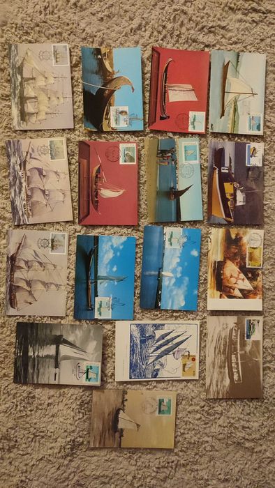 15 postais com selo e carimbo 1º dia - Barcos