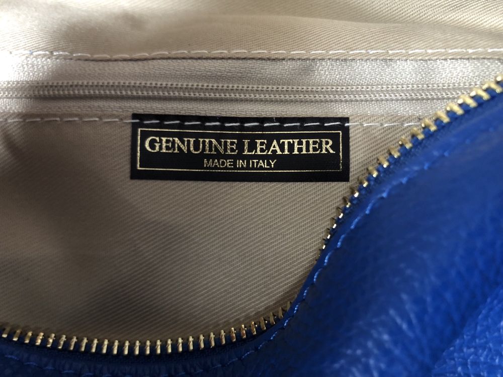 Duża nerka torebka chabrowa skóra naturalna Genuine Leather Włoska