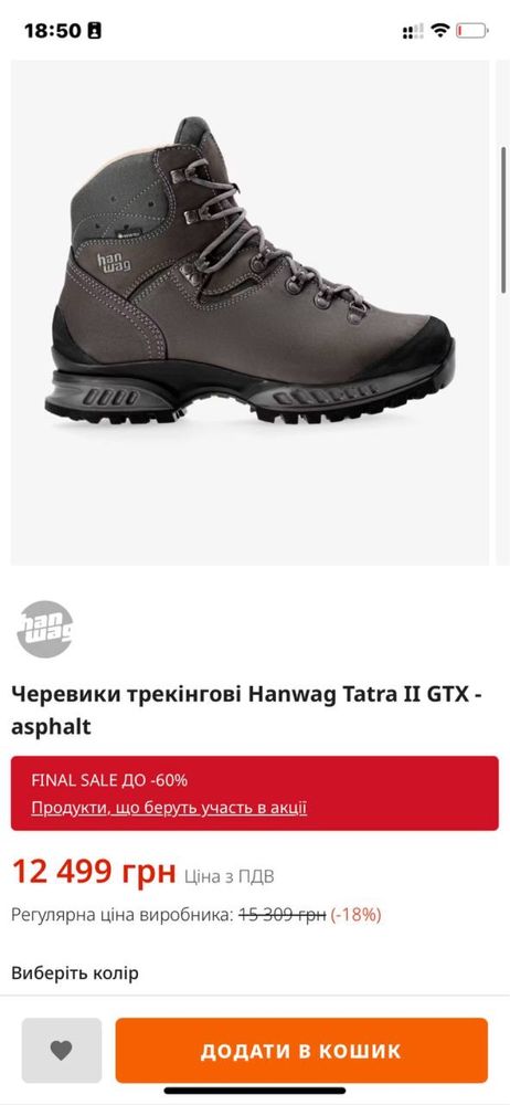 Черевики трекінгові Hanwag Tatra II GTX - asphalt