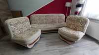 Zestaw Łóżko kanapa dwa fotele beżowe do salonu sypialni meble ecru