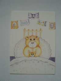 современная открытка новорожденный медведь мишка с днем рождения