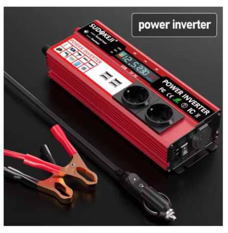 Інвертор живлення Sudokeji 12V до 220V 3000W з РК-диспл, розетками ЄС