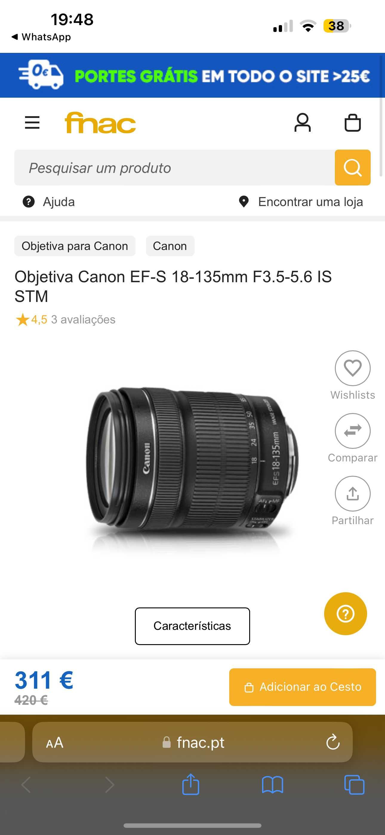 Canon 1300 D + lente 18-135mm + bolsa de oferta