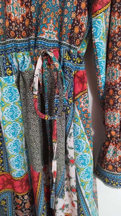 Sukienka boho z wzorem patchwork