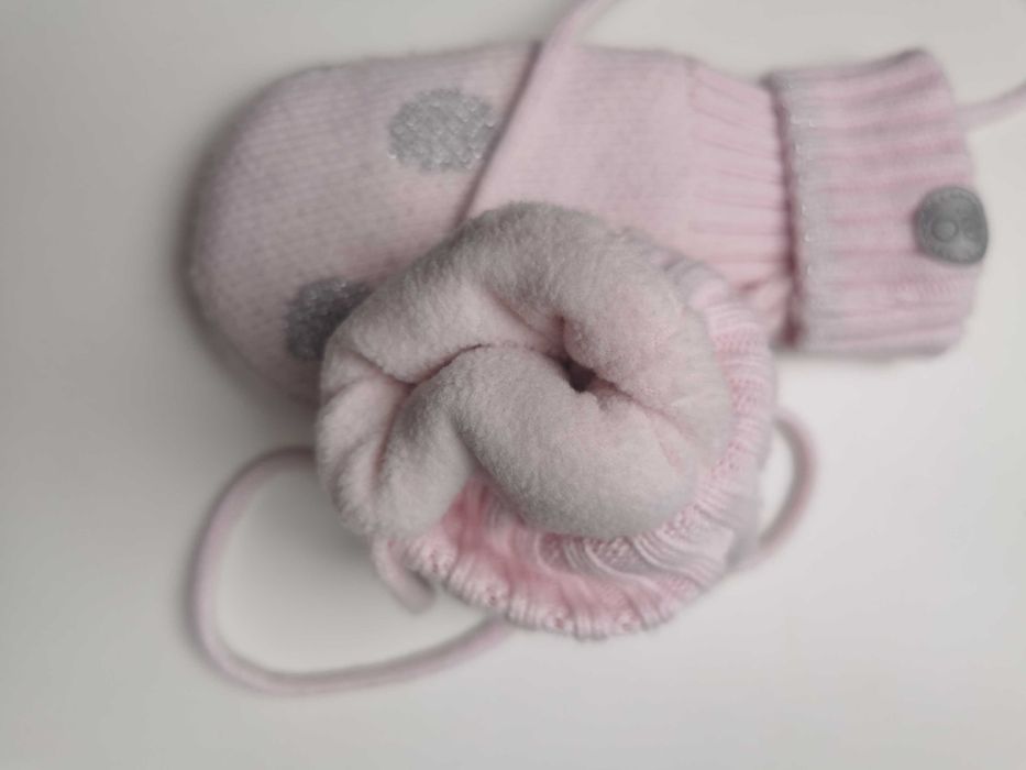 Rękawiczki okaidi 92/98 różowe na sznurku Nowe