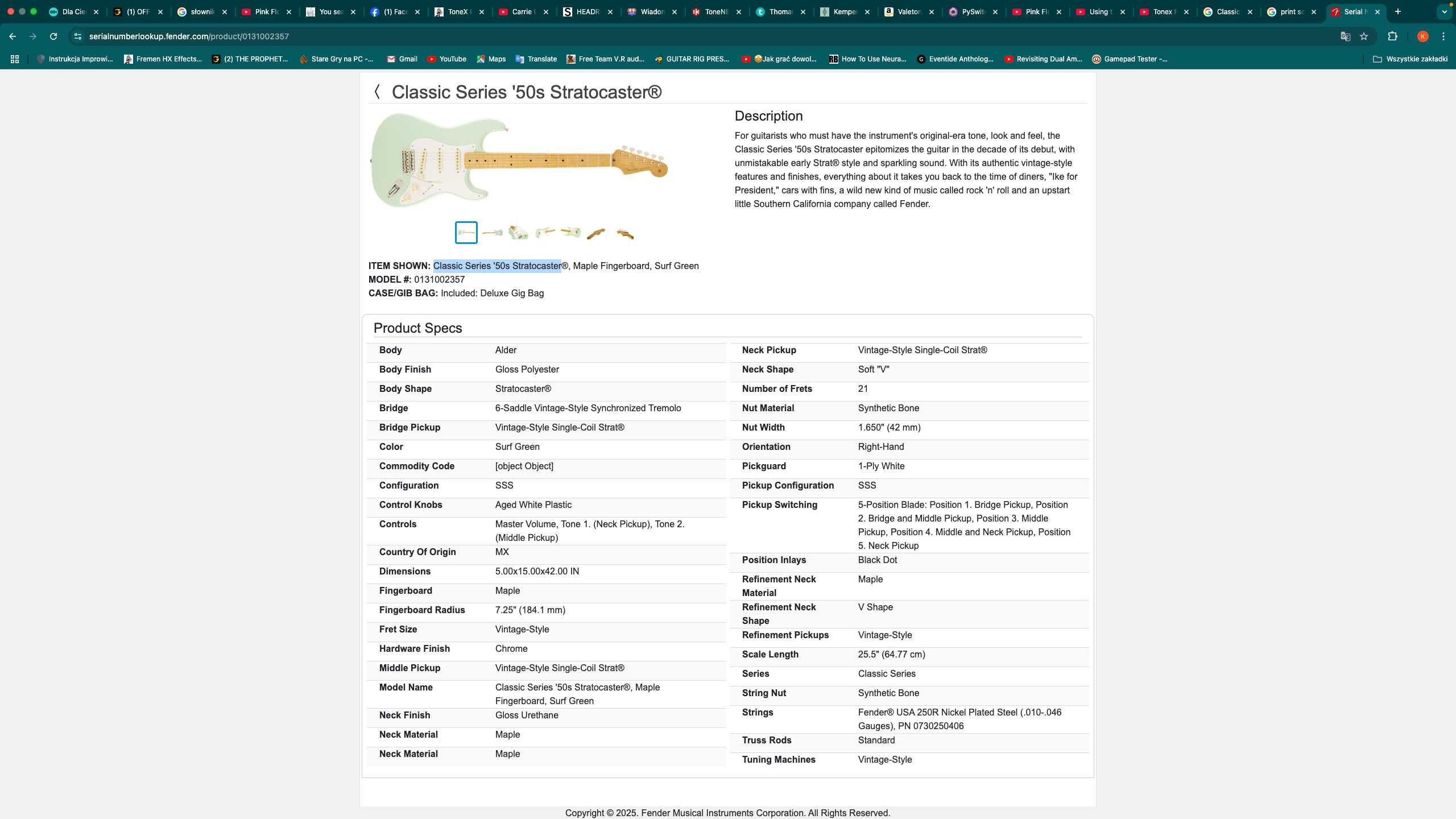 Fender Classic Series '50s Stratocaster MIM, doinwestowany.