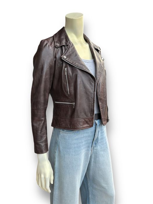 Brązowa skórzana kurtka, ramoneska Mango, 100% skóra owcza, rozmiar M