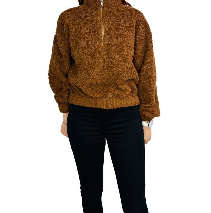 Bluza z brązowego baranka z zamkiem przy szyi M 38 Gina Tricot