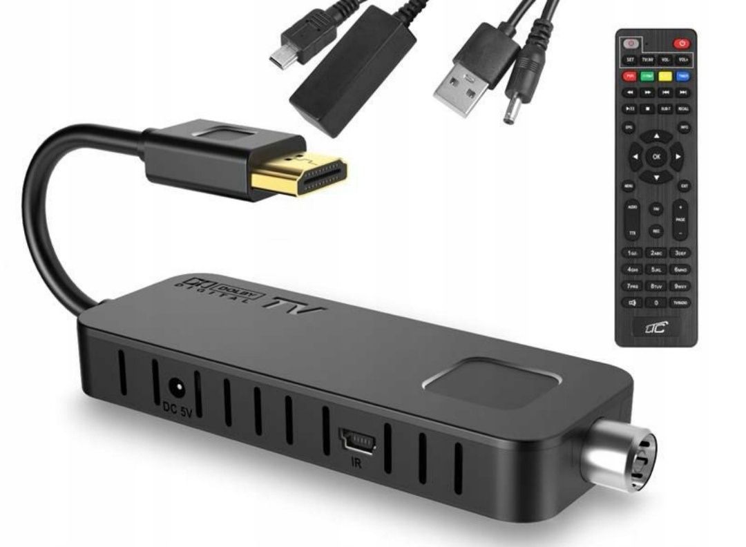 Dekoder DVB-T2 H.265 HEVC HDMI do TV z pilotem i zasilaniem