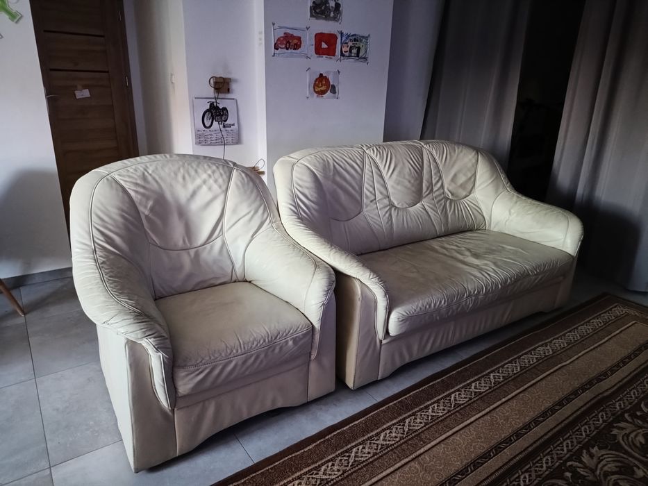 Sofa kanapa rozkładana +fotel skórzany