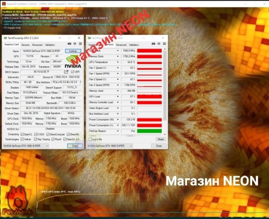 Топовая MSI GTX 1660 super gaming Oc Любые тесты Магазин NEON