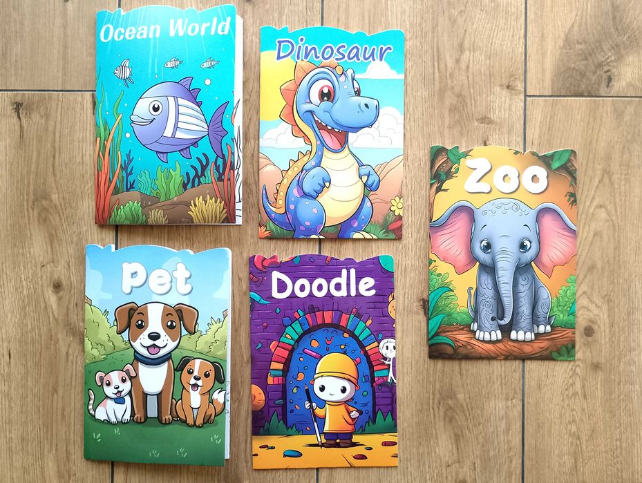 5 kolorowanek, Doodle, Dinosaur, Zoo, Ocean World, Pet, Coloring Book