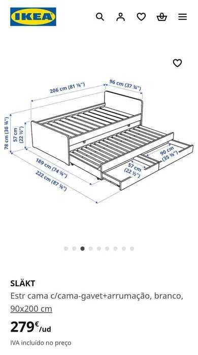 Cama dupla com estrado + gaveta arrumação SLAKT IKEA