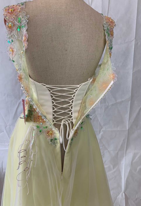 Unikatowa nowa suknia 38 M kolorowa w kwiaty limonkowa balowa na sesję