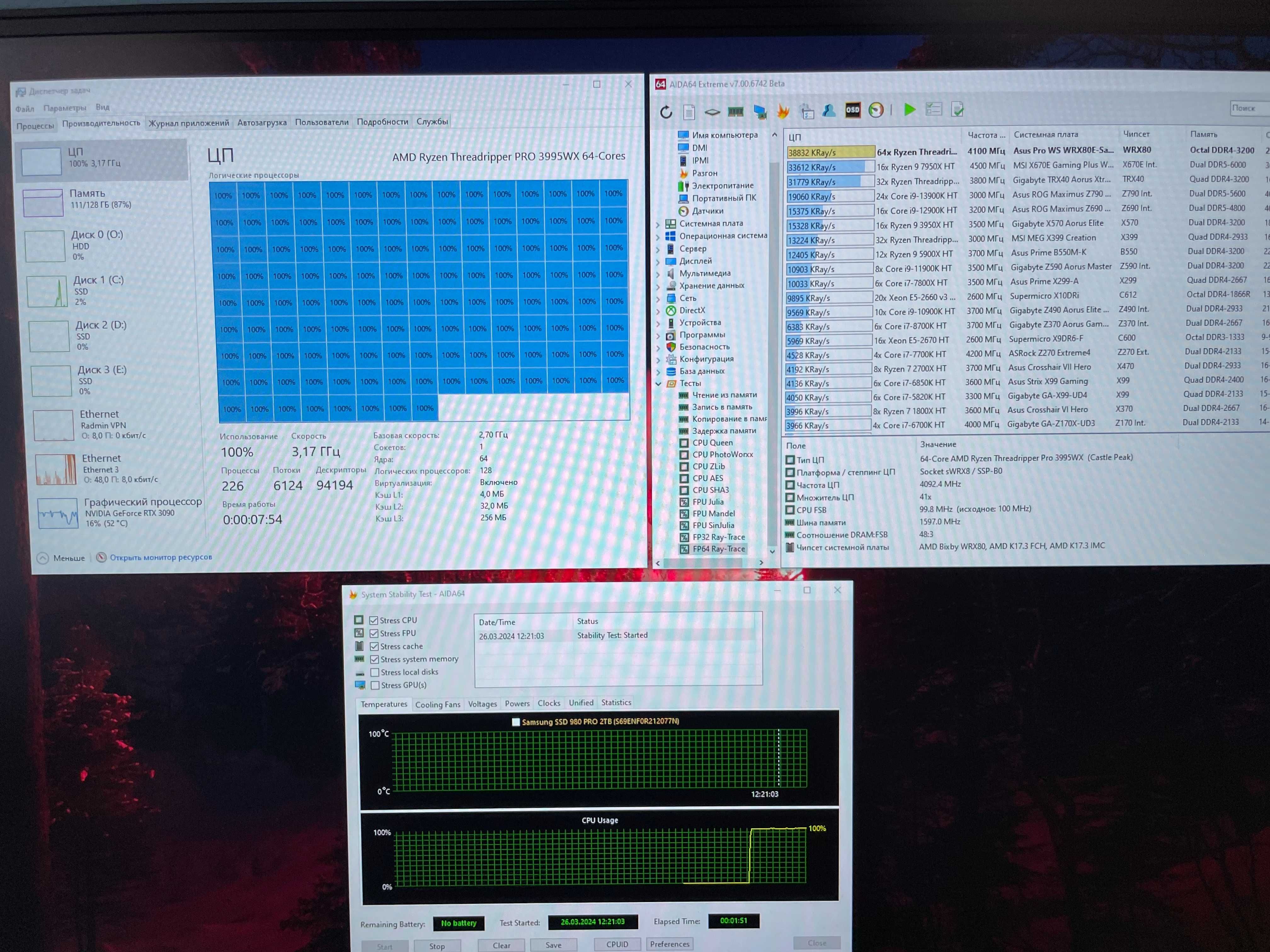 Процессор AMD Ryzen Threadripper PRO 3995WX (Pro WS WRX80E-SAGE SE)