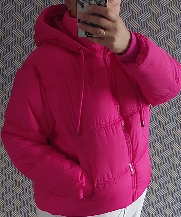 Kurtka puchowa pikowana plus size 44 46 fuksja różowa