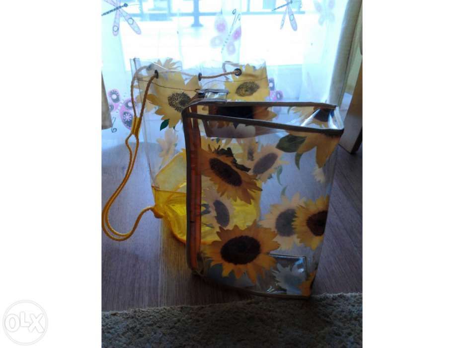 Girassóis: saco, bolsa, necessaire, 2individuais, recipiente