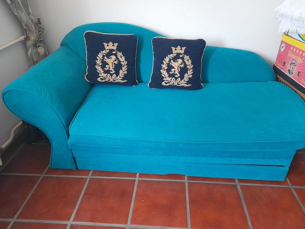 Szezlong, sofa, kanapa z funkcją spania , niebieski morski,stan bdb